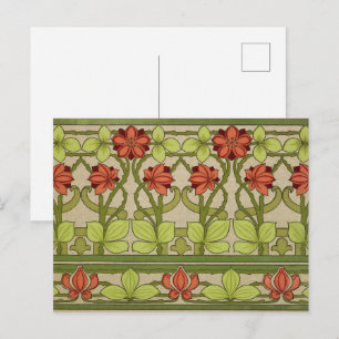 Cartão Postal Padrão Floral em Verde Sálvia Art Nouveau Antigo