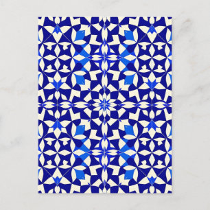 Cartão Postal Padrão Floral Geométrico Azul Marinho