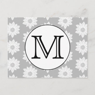 Cartão Postal Padrão Floral, Monograma Personalizado Preto e Bra