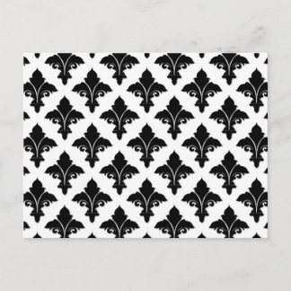 Cartão Postal Padrão Floral Preto e Branco Retrô