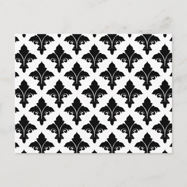 Cartão Postal Padrão Floral Preto e Branco Retrô (Frente)