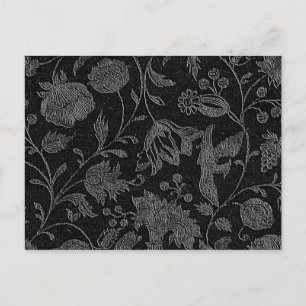 Cartão Postal Padrão floral preto elegante