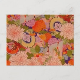 Cartão Postal Padrão Floral Rosa de Flor Kimono