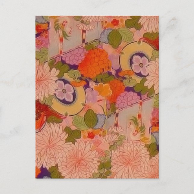 Cartão Postal Padrão Floral Rosa de Flor Kimono (Frente)