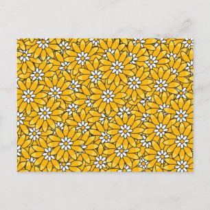 Cartão Postal Padrão Floral Sobreposto Amarelo Brilhante