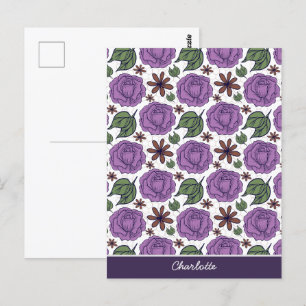 Cartão Postal Padrão floral uniforme roxo personalizado