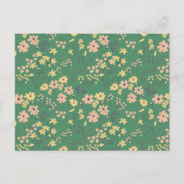 Cartão Postal Padrão Floral Verde Boho Moderno