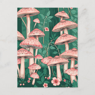 Cartão Postal Padrão Florestal de Cogumelo Rosa Woodland Naturec