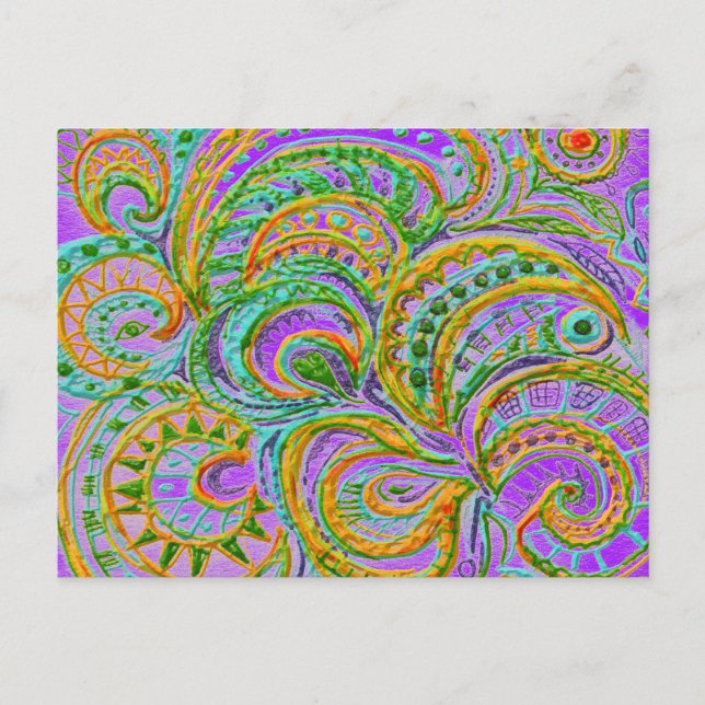 Cartão Postal Padrão Folk Art Fantasy (Frente)