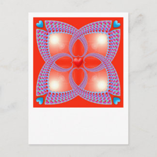 Cartão Postal Padrão Fractal do Coração Céltico Vermelho