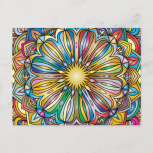 Cartão Postal Padrão Geométrico Abstrato Flor de Mandala Colorid