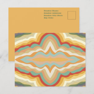 Cartão Postal Padrão Geométrico Abstrato Ondulado de Pop Art Ret