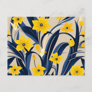 Cartão Postal Padrão Geométrico Art Deco com Azul Marinho Amarel