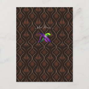 Cartão Postal Padrão Geométrico Art Déco Marrom Dourado Elegante