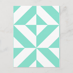 Cartão Postal Padrão Geométrico do Deco Cubo Seafoam Green