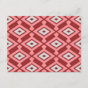 Cartão Postal Padrão Ikat - Borgonha, Cinza e coral