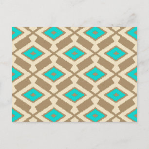 Cartão Postal Padrão Ikat - Turquesa, Taupe e Beige