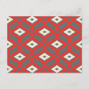Cartão Postal Padrão Ikat - Vermelho, Cinza e Bege