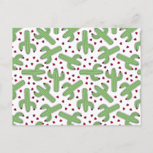 Cartão Postal Padrão Ilustrado De Cactus E Flores Rosa