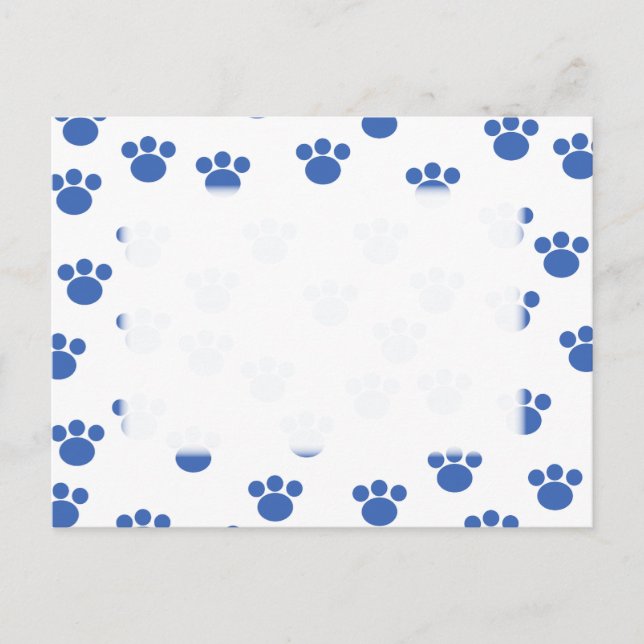 Cartão Postal Padrão Impresso Da Pata Animal. Azul e Branco. (Frente)