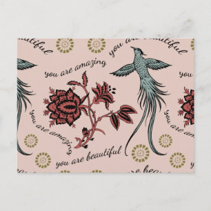 Cartão Postal Padrão Inspiracional Floral Bird