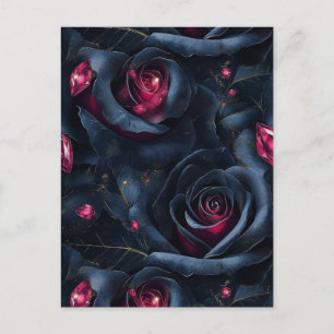 Cartão Postal Padrão Invisível Floral Escuro - Rosas Pretos e Ru