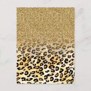 Cartão Postal Padrão Leopardo Moderno Dourado Ombre Glitter
