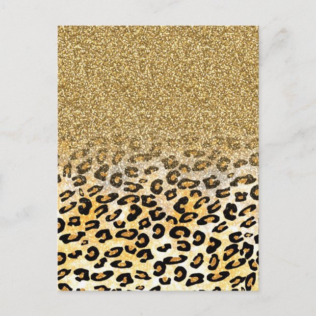 Cartão Postal Padrão Leopardo Moderno Dourado Ombre Glitter (Frente)