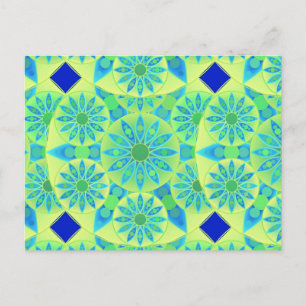 Cartão Postal Padrão Mandala, turquesa, azul, verde limão