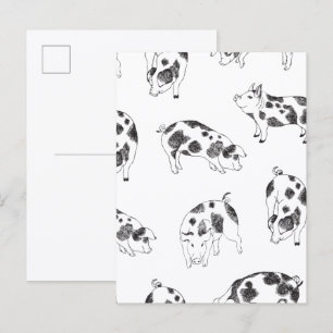 Cartão Postal Padrão Minimalista de Linha de Porco Cottagecore V