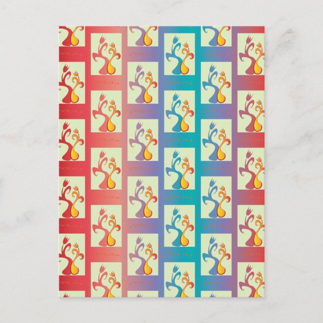 Cartão Postal Padrão moderno de Casal vermelho, púrpura e azul d (Frente)