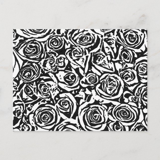 Cartão Postal Padrão moderno de Rosa de Abstrato, preto e branco (Frente)
