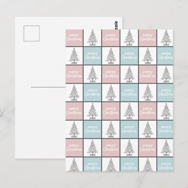 Cartão Postal Padrão Moderno do Pastel Azul e Rosa de Natal (Frente/Verso)