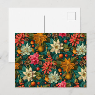 Cartão Postal Padrão Natalino de Citrino Festivo e Floral de Inv