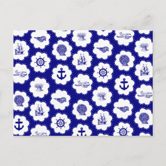 Cartão Postal Padrão náutico branco e azul marinho