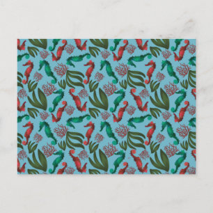 Cartão Postal Padrão Náutico do Cavalo do Mar de Aquarela