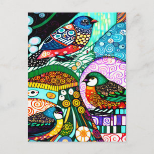 Cartão Postal Padrão Ousado Aves Modernas
