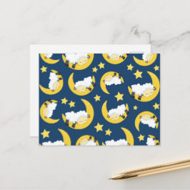 Cartão Postal Padrão Ovino, Ovelhas Dormindo, Lua, Estrelas