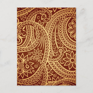 Cartão Postal Padrão paisley Dourado e vermelho