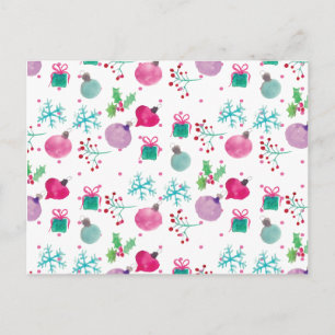 Cartão Postal Padrão Pintado à Mão com Tema de Natal em Aquarela