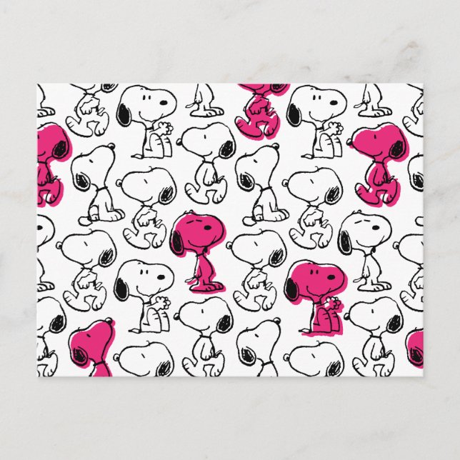 Cartão Postal Padrão preto e magenta do snoopy (Frente)