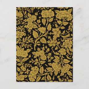 Cartão Postal Padrão Preto Floral Ouro Antigo Trabalho a Lacagem