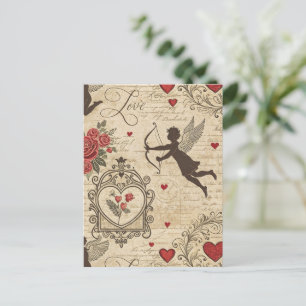 Cartão Postal Padrão Romântico de Cupido Vintage (6)