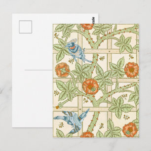 Cartão Postal Padrão Sem Costura de Treliça com Pássaros e Rosas