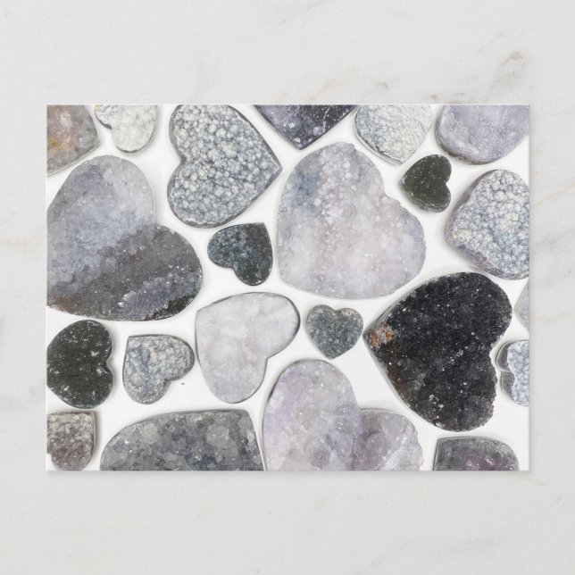 Cartão Postal Padrão Simples do Coração de Cristal Branco Negro  (Frente)