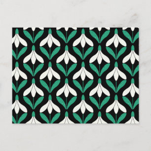 Cartão Postal Padrão Snowdrop Retro Scandi Meados do Século Mode
