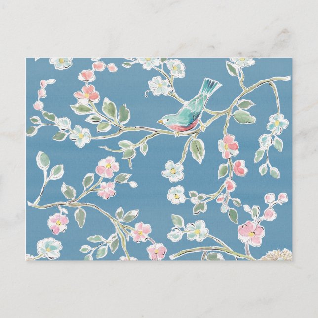 Cartão Postal Padrão Springtime - Aves e Flores (Frente)
