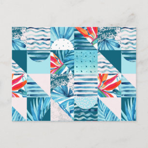 Cartão Postal Padrão Tropical Teal Geométrico Abstrato