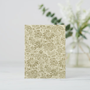 Cartão Postal Padrão Verde Sálvia Floral de Brocado Botânico Toi