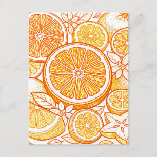 Cartão Postal Padrão Vibrante de Laranja em Fatias de Citros